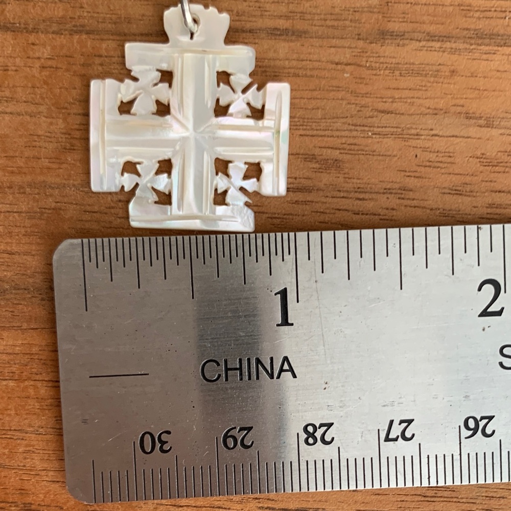 Elegant White Mother of Pearl Jerusalem Cross Pendant - Picture 5 of 6